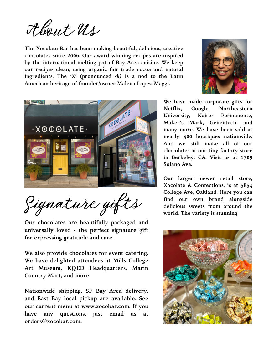 Original catalog page documenting the founders, stores, and chocolate practice