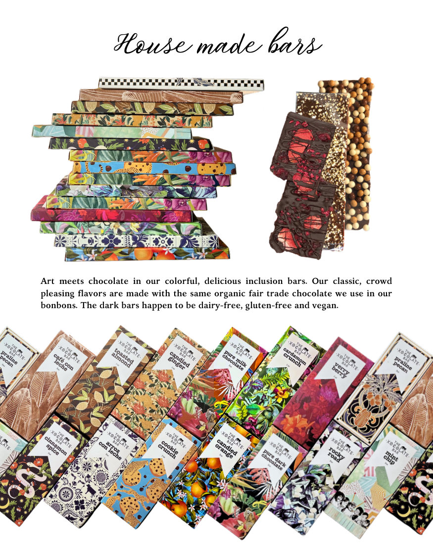 Chocolate bars and illustrated packaging from the original catalog